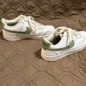Nike White Sneakers with Sage Green Swoosh